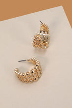 Gold 3 Row Bead Ball Shaped Hoop Earrings