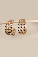 Gold 3 Row Bead Ball Shaped Hoop Earrings