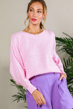 Pink Crew Neck Long Sleeve Textured Sweater Top