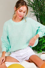 Mint Crew Neck Long Sleeve Textured Sweater Top