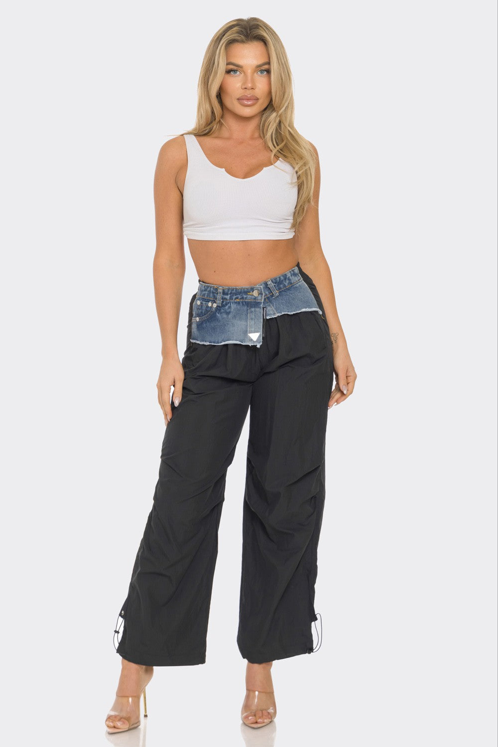 Black Straightleg Drawstring Cargo Pants