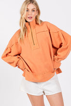 Orange Washed Terry Zipup Pullover