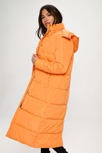 Orange Soccer Mom Long Puffer Coat