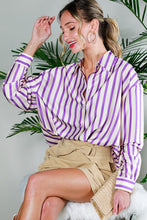 Lavender Long Sleeve Button Down Striped Satin Shirt