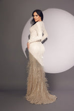 Champagne Maxi Feather Sequin Gown