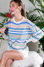 Blue Multi Balloon Sleeve Multi Striped Sweater Top