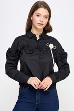 Black Rhinestone N Flower Detail Shirt