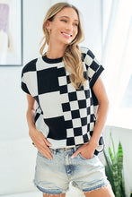 Black/White Checker Pattern Drop Shoulder Knitted Top