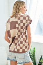 Coco/Taupe Checker Pattern Drop Shoulder Knitted Top