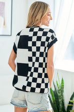 Black/White Checker Pattern Drop Shoulder Knitted Top