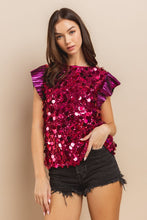 Fuschia Ruffle Shoulder Sequined Top