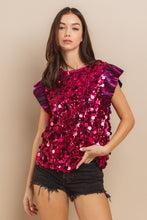 Fuschia Ruffle Shoulder Sequined Top