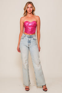 Pink Metallic Bra Seam Corset Top