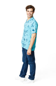Turquoise Men's Rayon Printed Short Sleeve Shirt