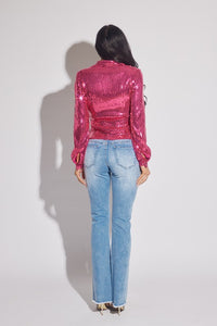 Fuchsia Long Sleeve Party Sequin Top