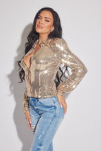 Gold Long Sleeve Party Sequin Top