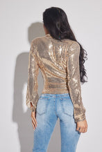 Gold Long Sleeve Party Sequin Top