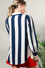 Navy V-Neck Long Sleeve Surplice Striped Shirt Top