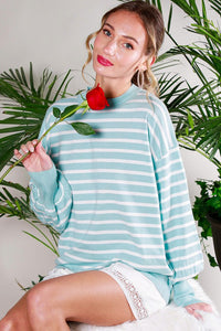 Mint Balloon Long Sleeve Striped Sweater Top