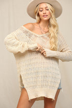 Oatmeal Illusion V Front Pointelle Sweater