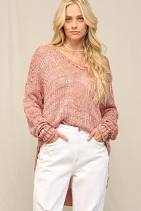 Clay Illusion V Front Pointelle Sweater