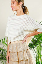 Cream Short Sleeve Pointelle Summer Sweater Top