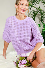 Lavender Short Sleeve Pointelle Summer Sweater Top