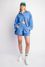 Blue Lightly Textured Oversized Button Down Shirt