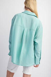 Aqua Lightly Textured Oversized Button Down Shirt