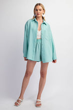 Aqua Lightly Textured Oversized Button Down Shirt