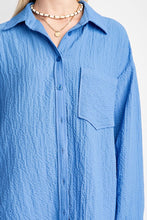 Blue Lightly Textured Oversized Button Down Shirt