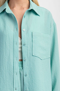 Aqua Lightly Textured Oversized Button Down Shirt