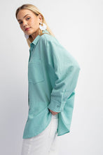 Aqua Lightly Textured Oversized Button Down Shirt