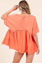 Orange Washed Cotton V Neck Boxy Top