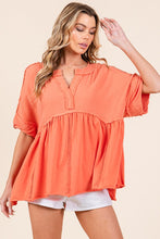 Orange Washed Cotton V Neck Boxy Top