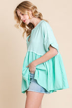 Mint Washed Cotton V Neck Boxy Top