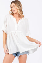 Off White Washed Cotton V Neck Boxy Top