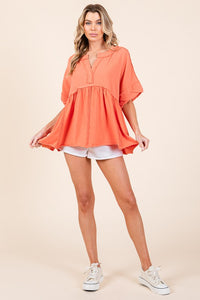 Orange Washed Cotton V Neck Boxy Top