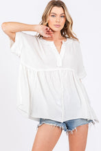 Off White Washed Cotton V Neck Boxy Top