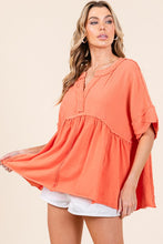 Orange Washed Cotton V Neck Boxy Top