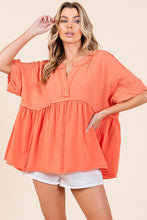 Orange Washed Cotton V Neck Boxy Top