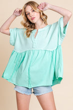 Mint Washed Cotton V Neck Boxy Top