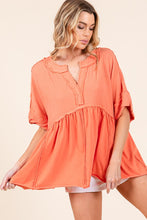 Orange Washed Cotton V Neck Boxy Top