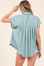 Sage Mineral Washed Pleated Button Down Top