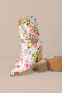 White Florence - Rhinestone Embellished Cowgirl Boots