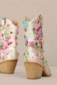 White Florence - Rhinestone Embellished Cowgirl Boots