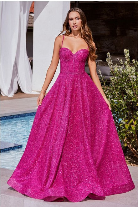 Fuchsia Glitter Ball Gown