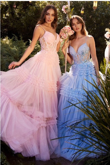 Pink Layered Tulle Ball Gown