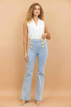 High Waist Washed Denim Pants With Button Detail