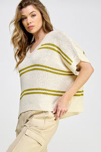 Avocado Textured Stripe V-Neck Sweater Top